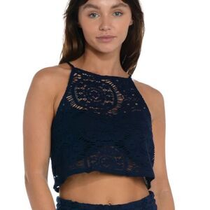 Sunshine 79 Chillin' Crochet High Neck Tank Top - Midnight